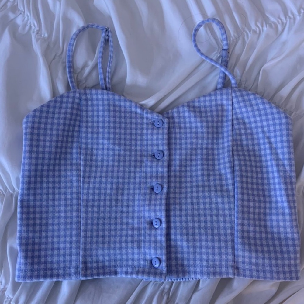 f21 blue plaid crop top